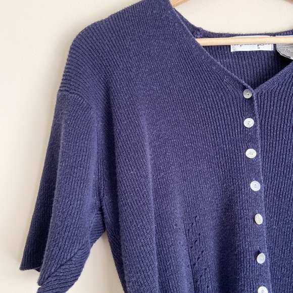 Vintage Lightweight Knit Navy Button Blouse - Picture 2 of 6
